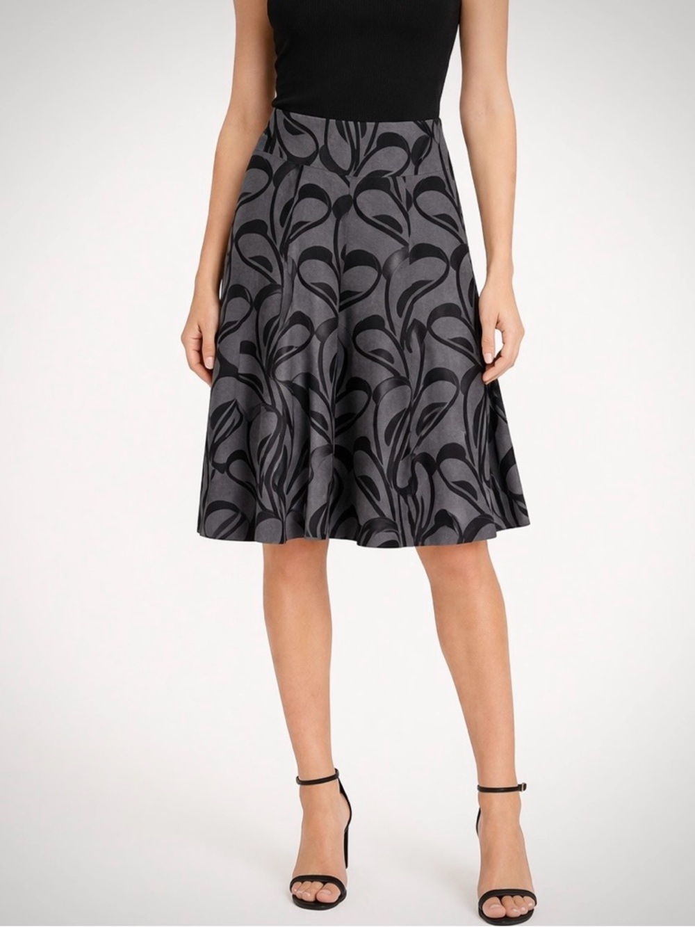 Vintage H&M Y2K Retro A-Line Knee-Length Skirt Black Abstract Swirl Size 6